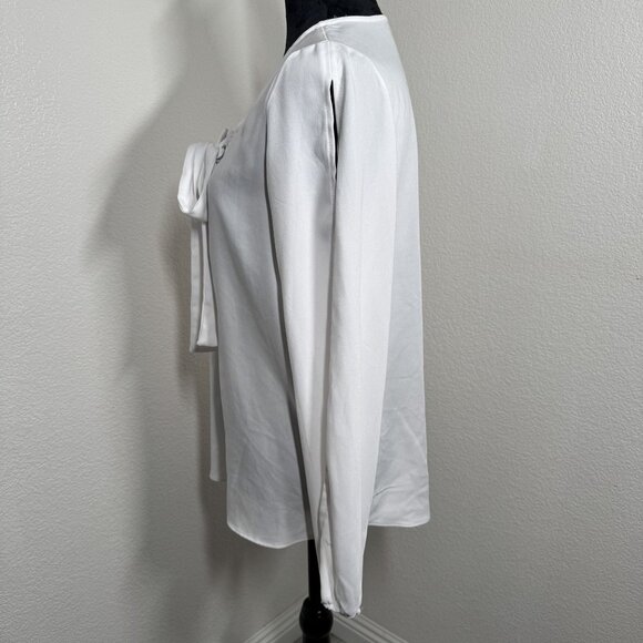 Xoxo White Long Sleeve Blouse With Front Tie & Slit Sleeves Medium‎ - Picture 6 of 8